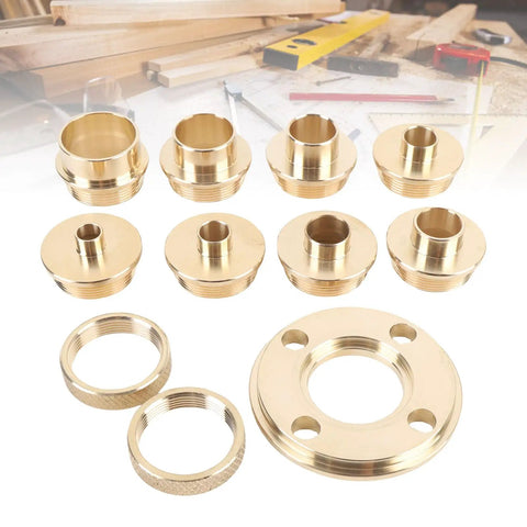 Heavy Duty Brass Router Bushing Set With Template Guide Rings For Woodworking Shops Featuring Quick Install Design and precise sizing for slick cuts.
