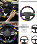 Dope Neon Abstract Car Seat Cover Set 16 Piece For Front And Rear Seats With Shoulder Pads Steering Wheel Cover 38cm