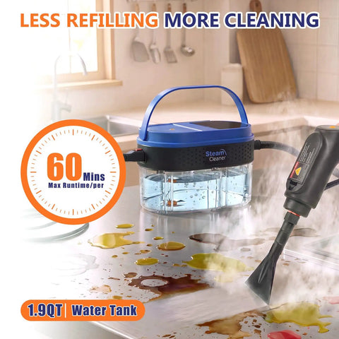 1800ML Portable Handheld Steam Cleaner With 2500W Fast Heating Power, 1.9QT water tank for deep cleaning kitchen surfaces.