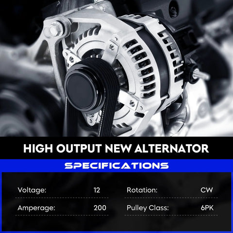 High Output 200 Amp 12V Alternator Replacement For F-150 2012-2017 3.5L And 2012-2014 3.7L Without AC Power Outlet CW Rotation Pulley Class 6