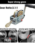 Beefy Manual Hand Crank Winch, 600 Lb Capacity, 26.3 Ft Steel Cable, Rugged Portable Tool for Trailers and Off Road Work, Carbon Steel With Zinc Plated Finish, 3.1:1 gear ratio