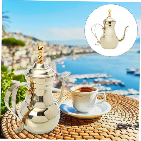 Arabic Coffee Pot Hand Drip Kettle For Manual Coffee Maker Turkish Style Pour Over Brewer with Long Anti Drip Spout outdoors.