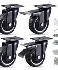 4 Inch Heavy Duty Caster Wheels Set Of 4 With Total Enclosure Dust Cover Dual Locking Silent Industrial Rubber Swivel Casters