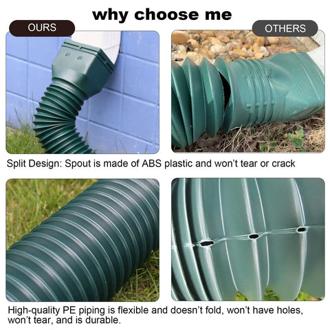 Comparison of Green Two Pack Flexible Rain Gutter Downspout Extensions No Brainer Easy Install Drain Extenders quality and durability.