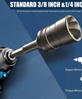 Upgrade Bolt Extractor Kit For Damaged Bolts And Nuts, 32 Piece Socket Set showing 3/8 inch adapter attached to power tool.
