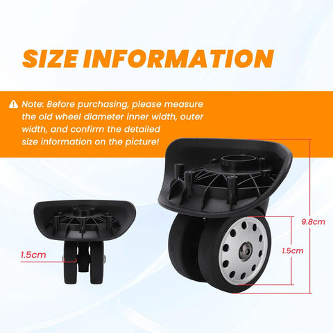 Size guide for 2 Pack Perforated 360 Degree Swivel Luggage Wheels Casters, black durable construction, smooth quiet roll, 9.8cm height