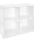 Four Cube Storage Shelf Organizer With Back Panel Easy Assembly Bookshelf In White Wood Finish