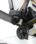 Close-up of cutting blade and hydraulic feed on 9 Inch Metal Horizontal Band Saw With 9x12 Inch Rectangular Cutting Capacity, Model BS912B