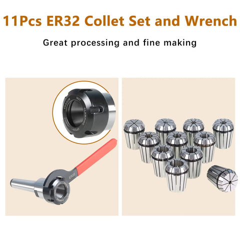 ER32 MT3 Spring Collet Chuck Holder Set With Eleven Collets From One Eighth To Three Quarters Inch And Wrench for CNC machines
