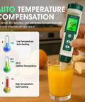 All In One PH Meter for Foodie Kitchens and Home Use with ATC and Backlit Display, testing orange juice with temperature feature