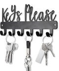 Keys Please Wall Mounted Mini Key Holder Iron Black Decor Rack With Six Hooks for Home Office Entryway Organization