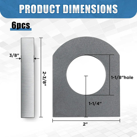 6 Pack Dang Tough Weld On Shackle Clevis Mounts 3 8 Inch Thick Heavy Duty Steel Brackets With 1 1 8 Inch Hole dimensions displayed, side view and top view.