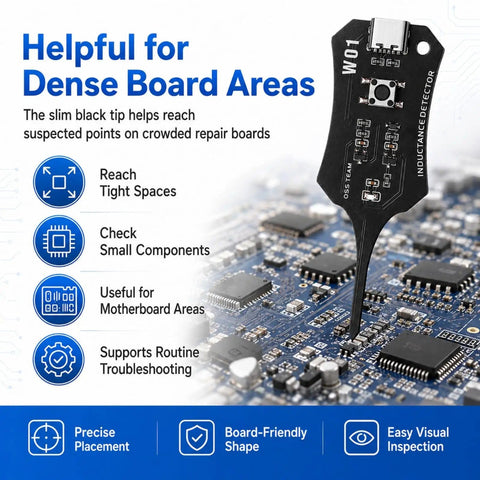 Inductance Tester For PCBs And Motherboard Coils Pro Grade Electronic Circuit Board Detector W01 in use on circuit board
