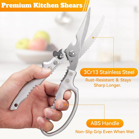 Heavy Duty Poultry Shears For Chicken And Bone Cutting Stainless Steel 3Cr13 Kitchen Scissors in hand, shown with ABS handle
