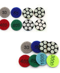 1 Inch Mini Diamond Polishing Pad Set, 9 Piece Wet Dry Polishing Kit With 30 To 3000 Grit, including colorful round pads, hexagon pattern.