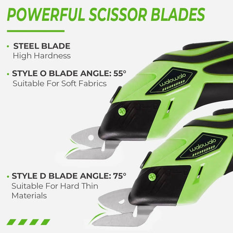 Cordless Electric Fabric Scissors Box Cutter With 4V Li Ion Power showing detailed view of steel blades for soft and hard materials