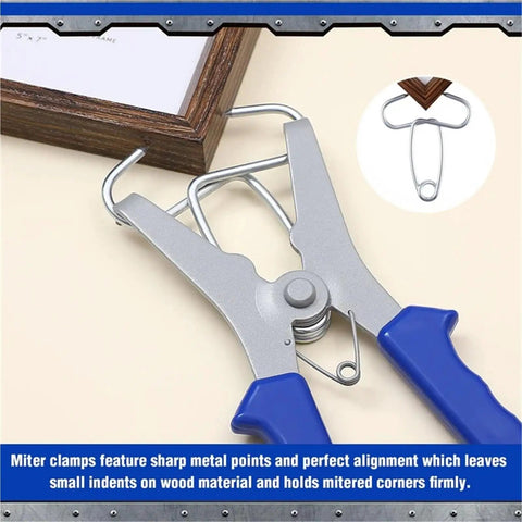 Premium Miter Spring Clamps Kit With 20 Heavy Duty Clamps And Spring Loaded Pliers For DIY Woodworking Proven Grip On Picture Frames And Trim Moldings, metal plier clamp on wood frame corner