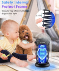 Child sitting next to Bug Zapper Outdoor Plug In Electric Mosquito And Fly Killer With 15W UV Light And 4200V Grid On Off Switch