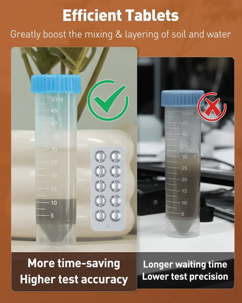 4 In 1 Soil Test Kit For pH Nitrogen Phosphorus And Potassium, 40 Tests shown with tablets optimizing soil-water mix efficiency
