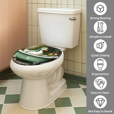 Toilet Seat Resin for Bathroom with duck design, fits standard toilets, easy to install and clean, 17-18 inch length.