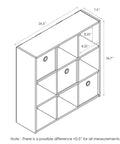 Diagram of Espresso Black 9 Cube Organizer With Bins showing dimensions of 26.5x26.7x7.9 inches, 8.25 inch cube size.