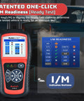 AL519 Enhanced OBD2 Scanner Car Diagnostic Tool With Check Engine Code Reader And CAN Scan showing I/M readiness test.
