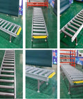 Super Heavy Duty Modular Conveyor Rollers And Connectable Discharge Chutes With Smooth Metal Roller Slide Kit For No Sweat Warehouse Dumping And Quick Truck Bed Unloading Rock Solid 5 Piece Pack Silver displayed from various angles.
