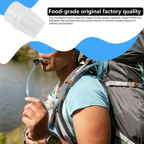 Person using 5 Pack Lead Free Silicone Bite Valves for Nathan Hydration Systems and Hydrapak Bladders outdoors