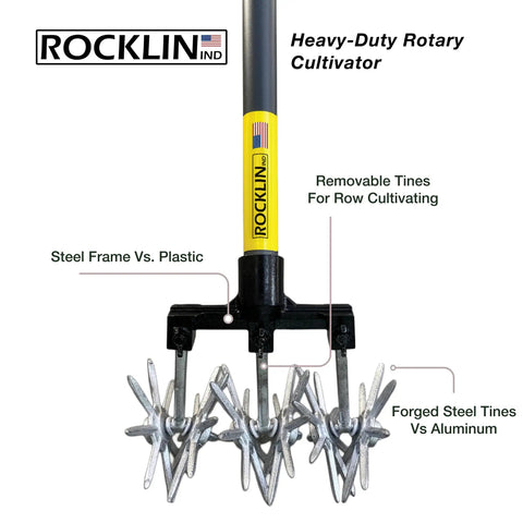 Heavy Duty Rotary Cultivator With 2X Steel Tines For All Soil Types Till Aerate Weed And Mix Soil 60 Inch Extra Long Handle