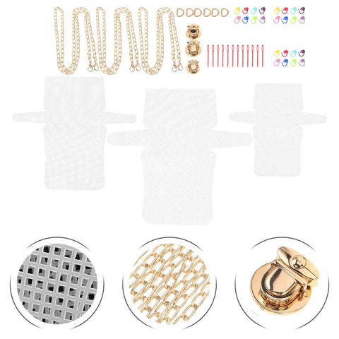 3 Sets Plastic Canvas Mesh Sheets Purse Making Kit With Hardware For Structured Bags Embroidered Handbag Craft Supplies To Prevent Sagging And Make Designs Pop, white mesh sheets and gold hardware