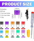 Hella Durable 120 Piece Blade Fuse Assortment Kit With Built In Tester And Heavy Duty Puller For Fast Auto Electrical Fixes Universal Ride Maintenance Gear Head Essentials showing 120 fuses, tester, and puller size.