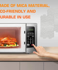 Hand using microwave with visible 5 Pcs Mica Sheet 117mm X 64mm Beefed Up Heat Resistant Waveguide Replacement Insulation displayed nearby