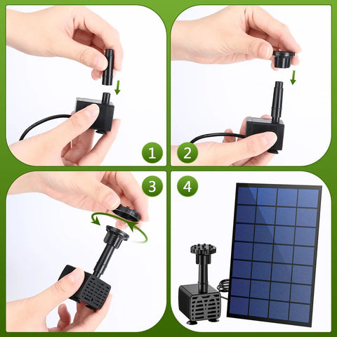 Steps to assemble Separate Solar Panel Solar Fountain Pump Kit With 2.5W Panel 6 Nozzles 10Ft Cable for outdoor use