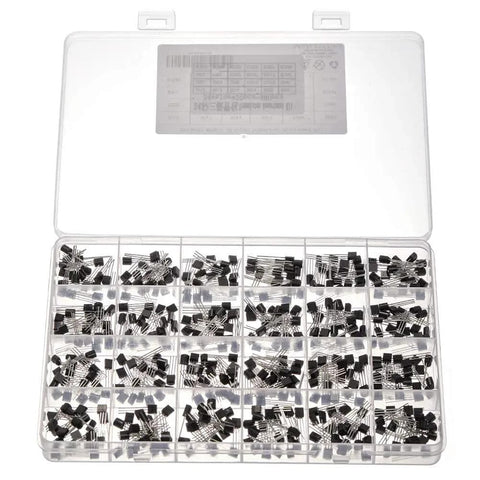 480 Piece Transistor Assortment Kit With 24 Models Including 9012 9013 9014 9015 8050 8550 2222 in organized compartment box