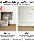 Slick Drywall Access Panel With a Quick Grab Ring Pull Handle for Plumbing Cleanouts and Electrical Boxes shown before and after installation.