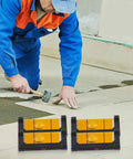 Worker using compact 4-Pack for mini Magnetic Level with Base, Compact Pocket for spirit on a tile project.