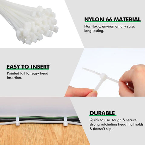 100 Pack 36 Inch White Zip Ties Heavy Duty Cable Ties for Indoor Outdoor Use details and features demonstration