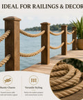 Heavy Duty Workhorse Three Quarter Inch 100 Ft Natural Jute Rope for nautical decor on wooden railings by water