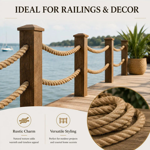Heavy Duty Manila Rope One And A Quarter Inch By 100 Feet Natural Jute Rope For Docks Nautical Decor Railings Swing Outdoor Projects Tug Of War Landscaping Porch Swing Tough As Nails used in railing decor