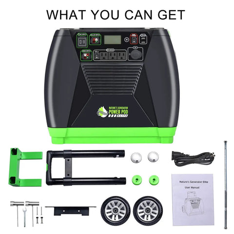 Elite Gold Off Grid Power System 3600W Solar And Wind Pure Sine Wave Kit with cart, wheels, and accessories.