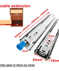 Beefy 3-Fold Drawer Slides With Full Extension 950mm, silver, dual slides, blue stopper, size details, ideal for heavy load capacity