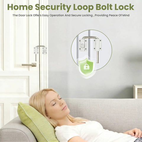 4 Inch Sliding Door Loop Lock With 90/180 Degree Install in use on interior door, rustproof zinc alloy U-bolt security latch, silver