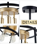 Dope Industrial Semi Flush Mount 3 Light Ceiling Fixture In Vintage Black With Adjustable Sockets And Rustic Metal Cage Shade details