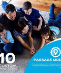 Family with children on carpet next to graphics showing 10 custom passcodes for Keyless Smart Door Lock With Automatic Locking Battery Backup.
