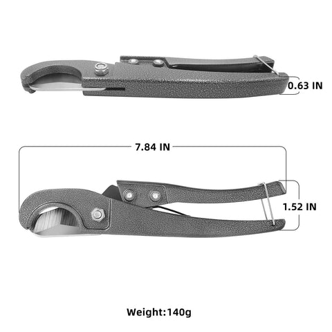Single Stroke Pneumatic Plastic Pipe And Tubing Cutter For 1/8 Inch To 1-5/8 Inch Lines With A Manganese Steel Blade Spring Loaded Handle For Quick Clean No Fuss Cuts On PVC CPVC PEX PP And PE Tubing