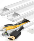 Close-up of TV Cord Hider 42 Inch Cord Cover For Large Cable Management with cables, white material, designed for wall mounting.