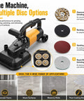 Industrial Grade 3800W Copper Motor Concrete Grinder Kit With Four Head Design And Six Speed Control For Marble Polishing Epoxy Floors Heavy Duty Concrete Leveling In Warehouses Patios And Parking Lots; 4-head grinder and discs