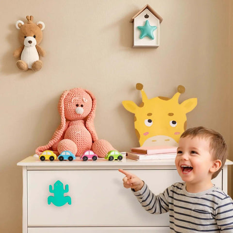 Child points at 8 pack ocean sea animal wooden cabinet knobs set with tiny turtle decor for nursery and kids rooms