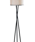 Mariah Floor Lamp With Black Finish And Silver Highlight, Modern Casual Vibe, 60 Inch Tall, Silver Fabric Drum Shade