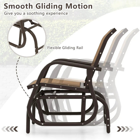 Comfy Outdoor Swing Glider Chair With Iron Frame And Cushioned Fabric Non Slip Feet Patio Rocker For Porch Garden View